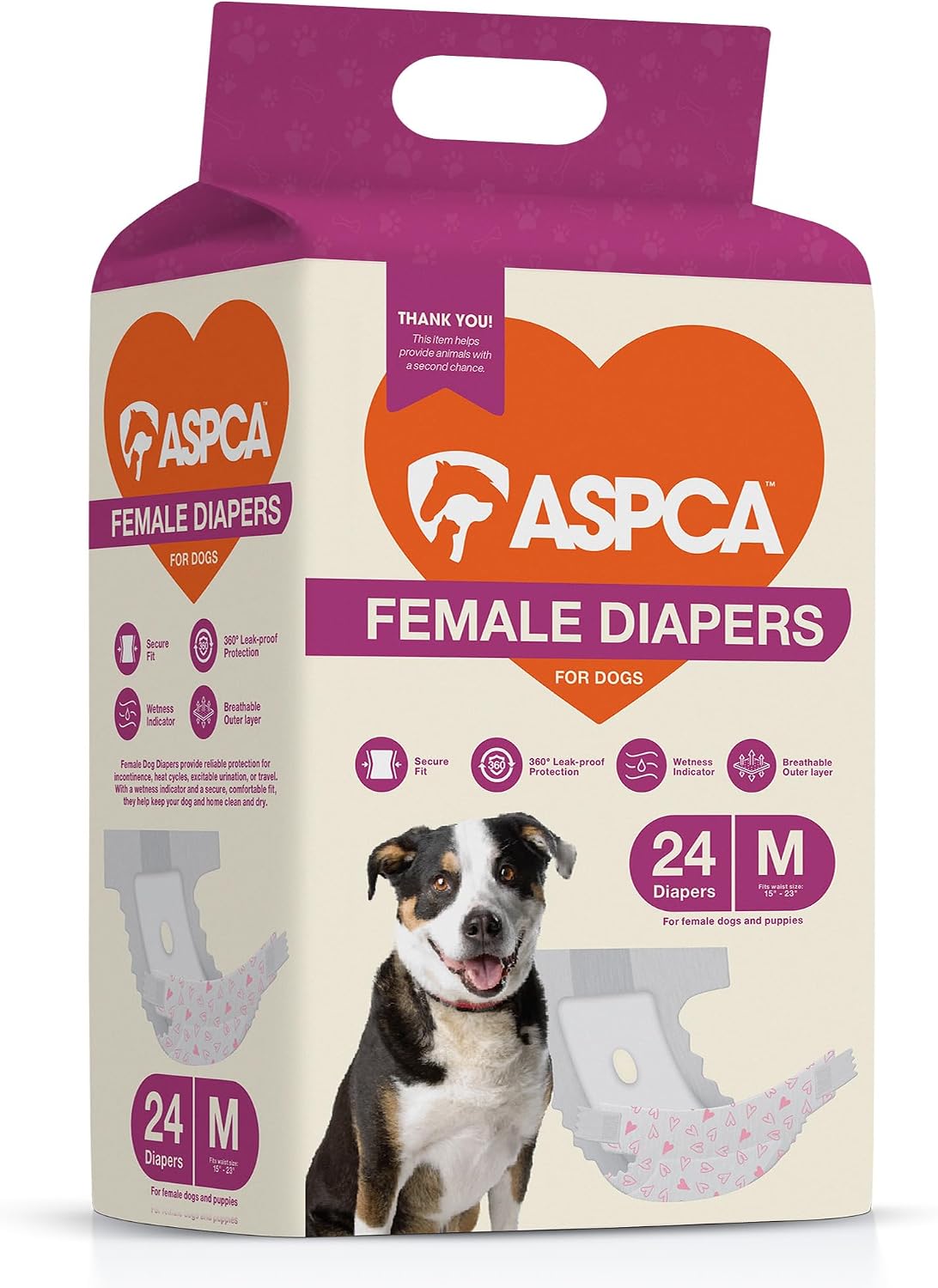 Aspca Size M Female Dog Diapers 24Ct Waist Sz 15"- 23"