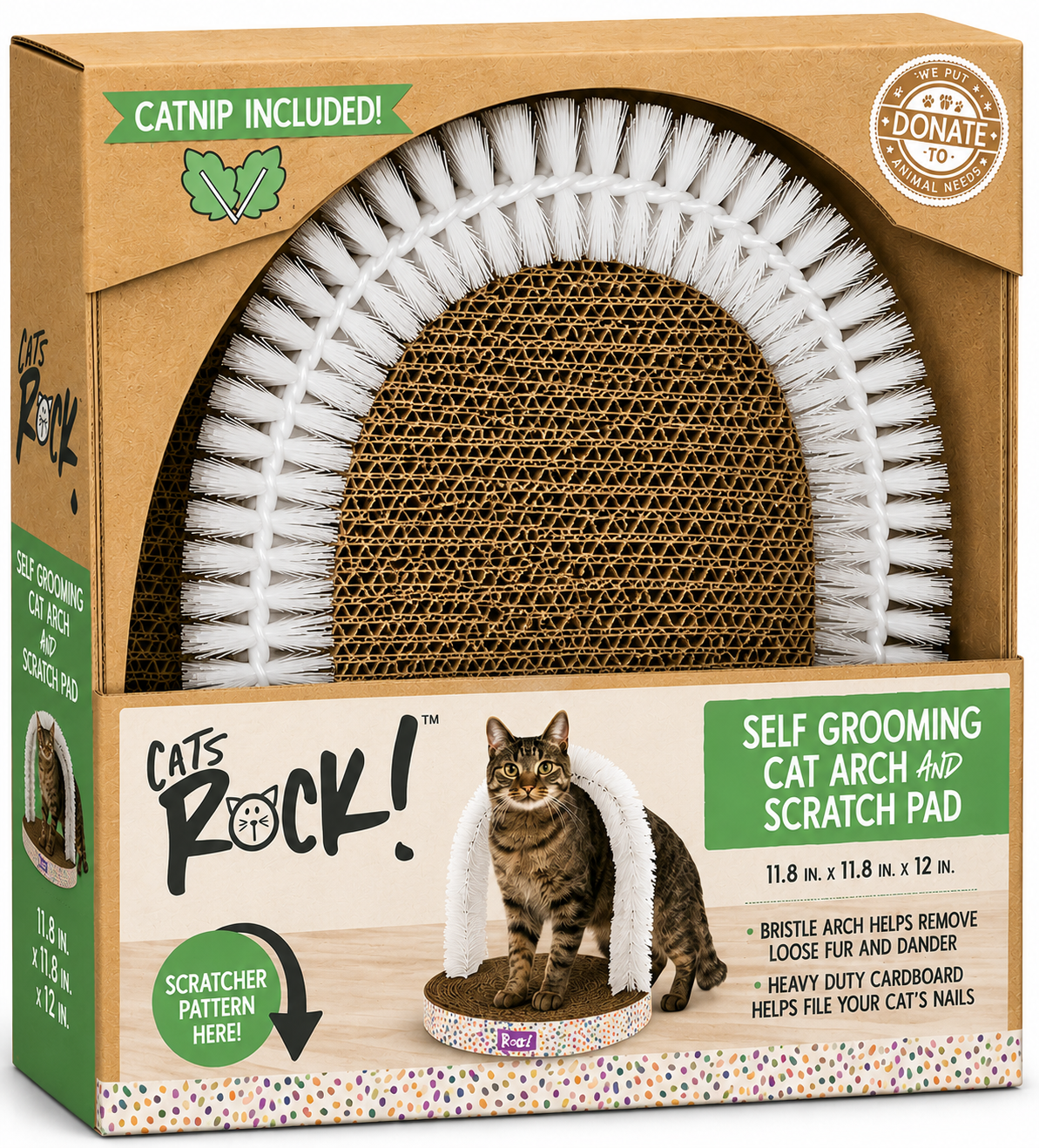 Cats Rock Cat Scratch Pad With Wire Brush And Catnip Rainbow Dots