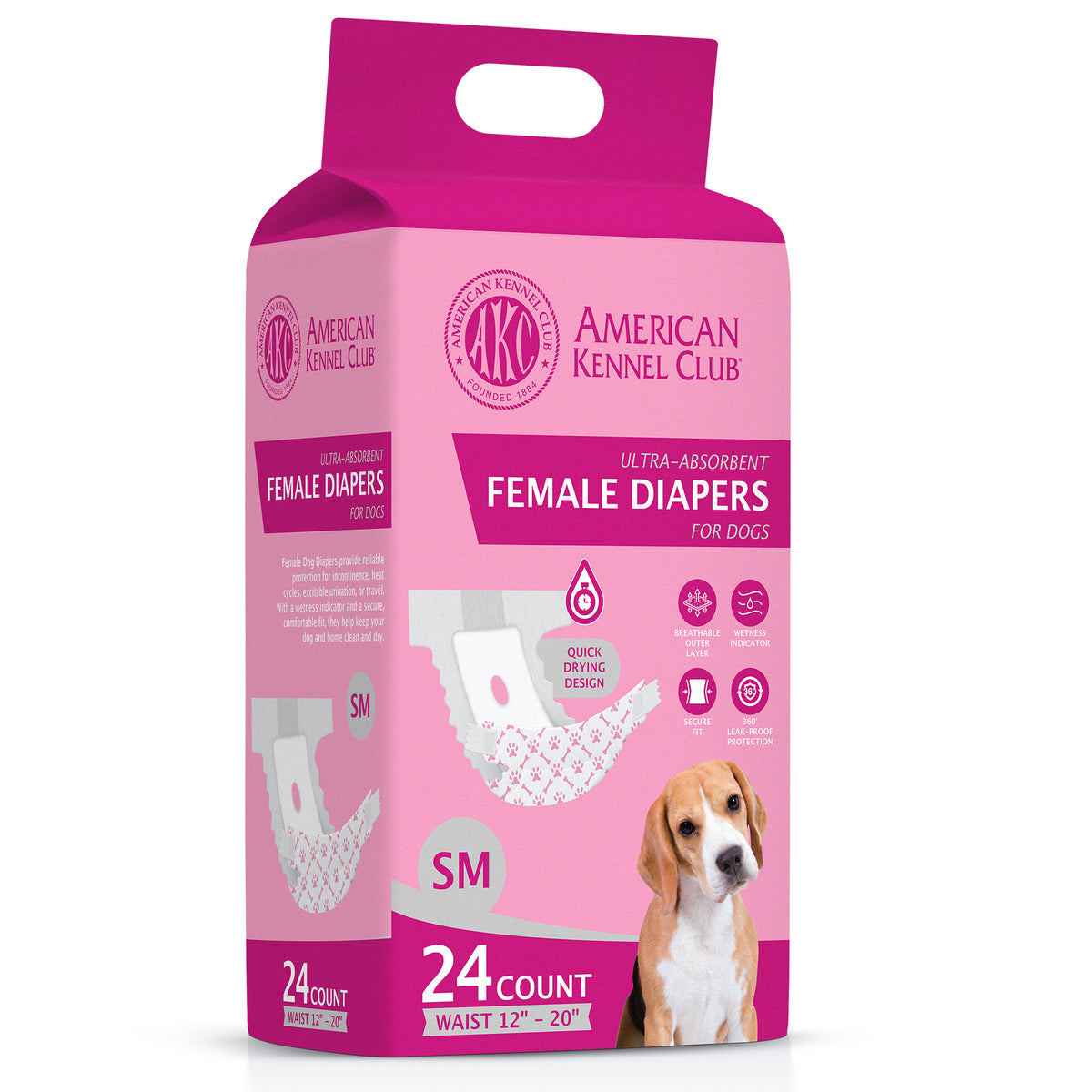 Akc Size S Female Dog Diapers 24Ct Waist Sz 12"- 20"