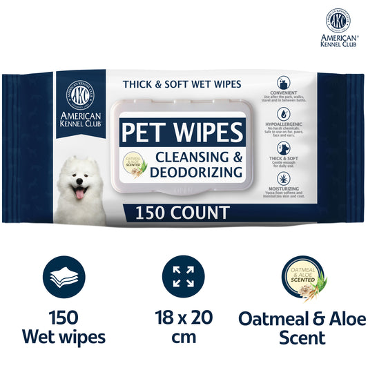 Akc Pet Wipes Oatmeal And Aloe Scent 150Ct