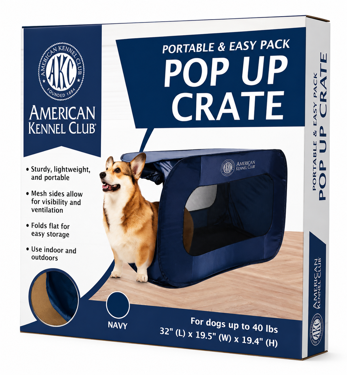 Akc Pop Up Mesh Travel Kennel Medium 32" Blue
