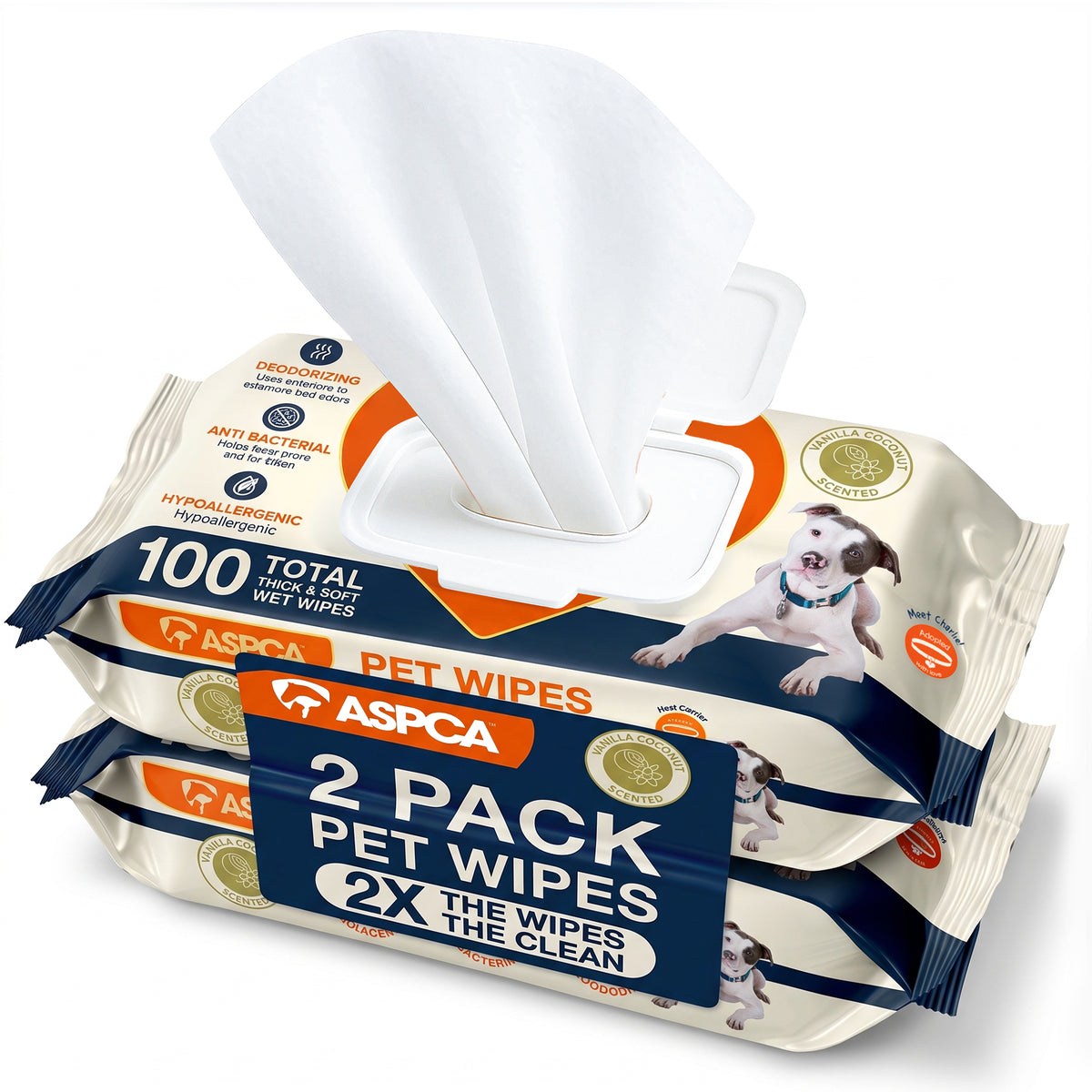 Aspca 2 Pk 100 Pet Wipes Coconut Vanilla Scent With Sticker Band (200 Count)
