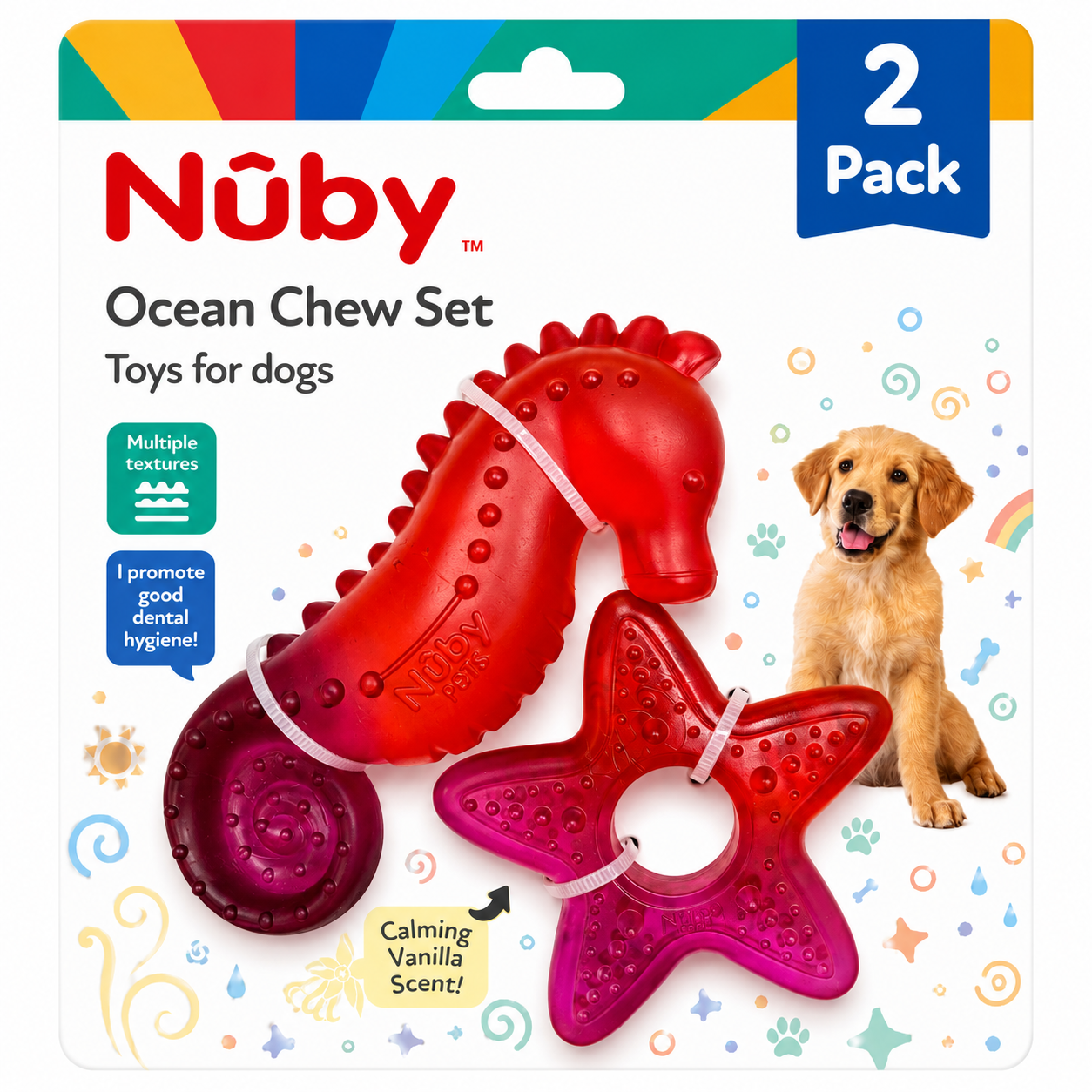 Nuby 2Pk 2 Tone Star And Seahorse Pvc Puppy Toy