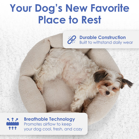 Akc Plush 20" Round Pet Bed With Tuft Rolled Package Tan