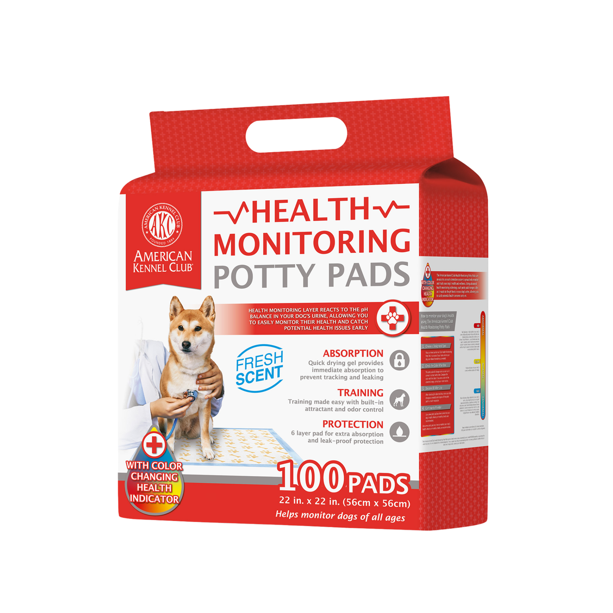 Akc 100Ct 22" X 22" Fresh Scented Color Changing Training Pads In Polybag