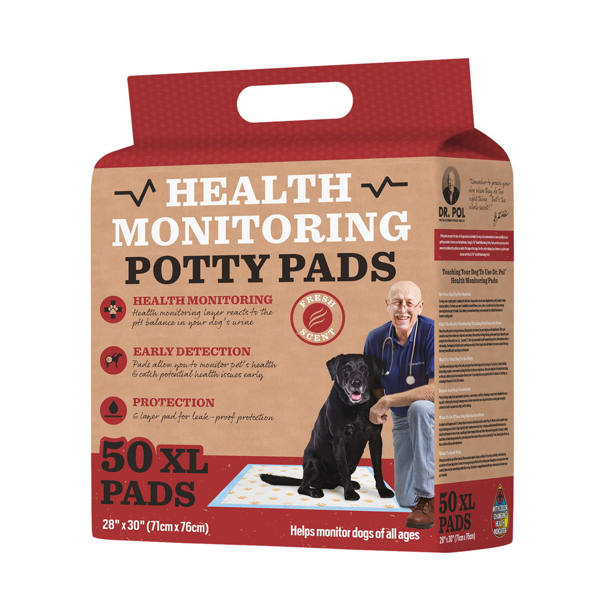 Dr.Pol 50Ct 28" X 30" Fresh Scent Color Changing Training Pads In Polybag