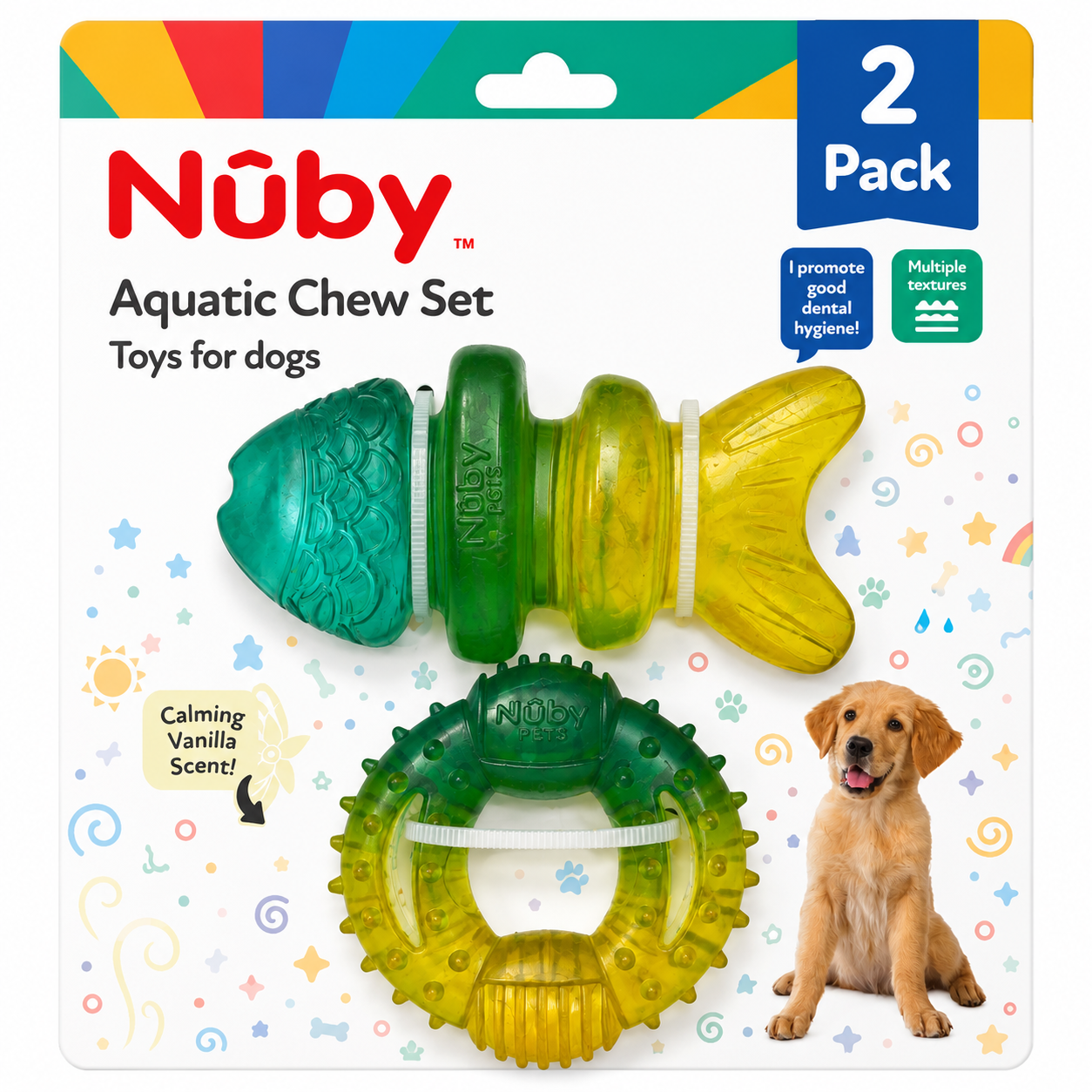 Nuby 2Pk 2 Tone Fish And Ring Pvc Puppy Toy
