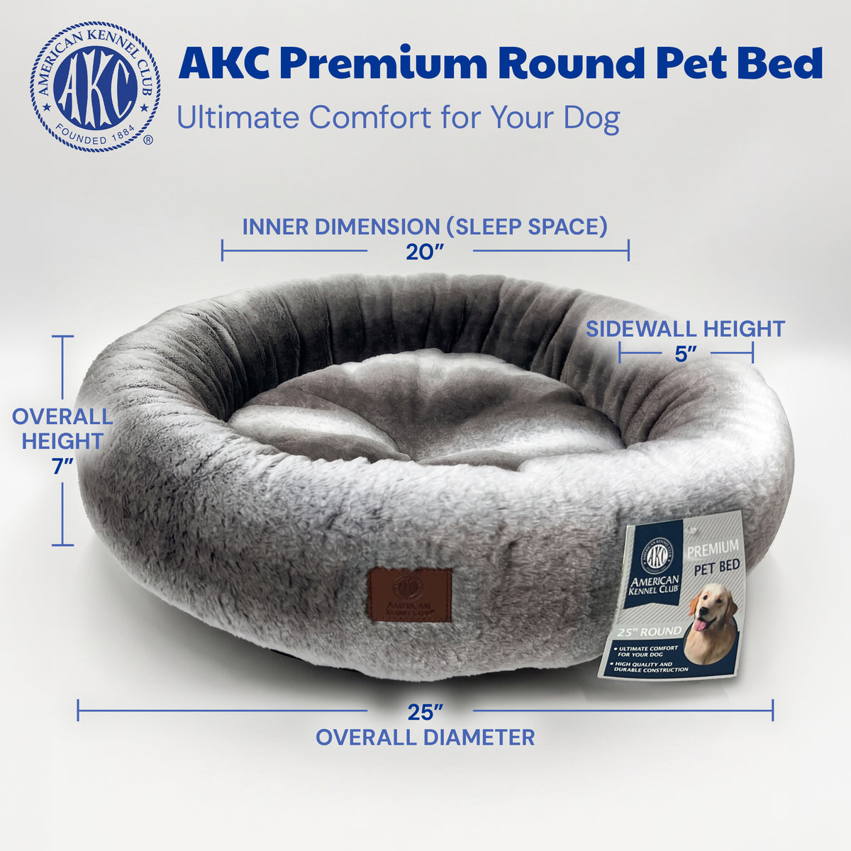 Akc 25" X 8" Ombre Fur Round Bed Gray