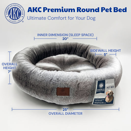 Akc 25" X 8" Ombre Fur Round Bed Gray
