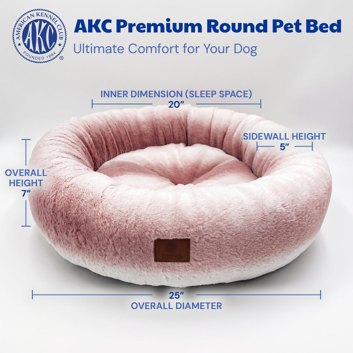 Akc 25" X 8" Ombre Fur Round Bed Pink