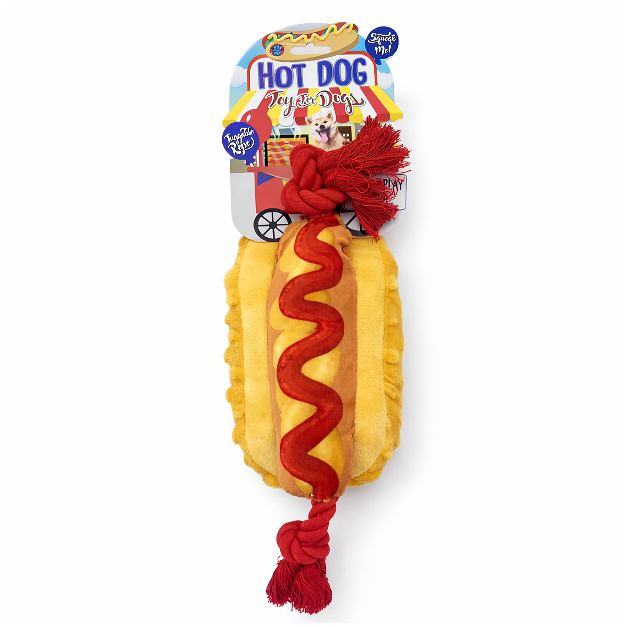 Bow Wow Hot Dog Plush With Rope 12"