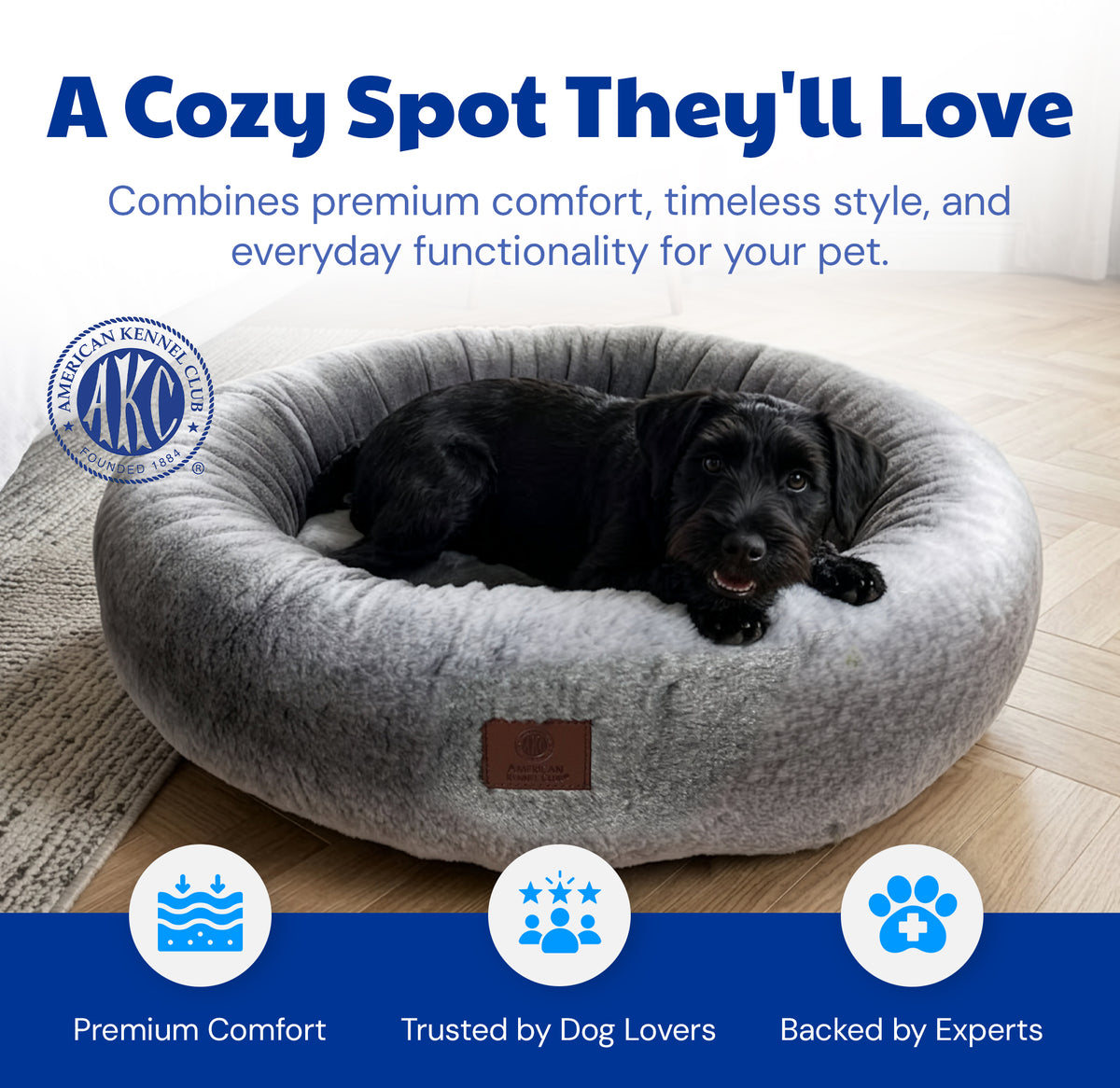 Akc 25" X 8" Ombre Fur Round Bed Gray