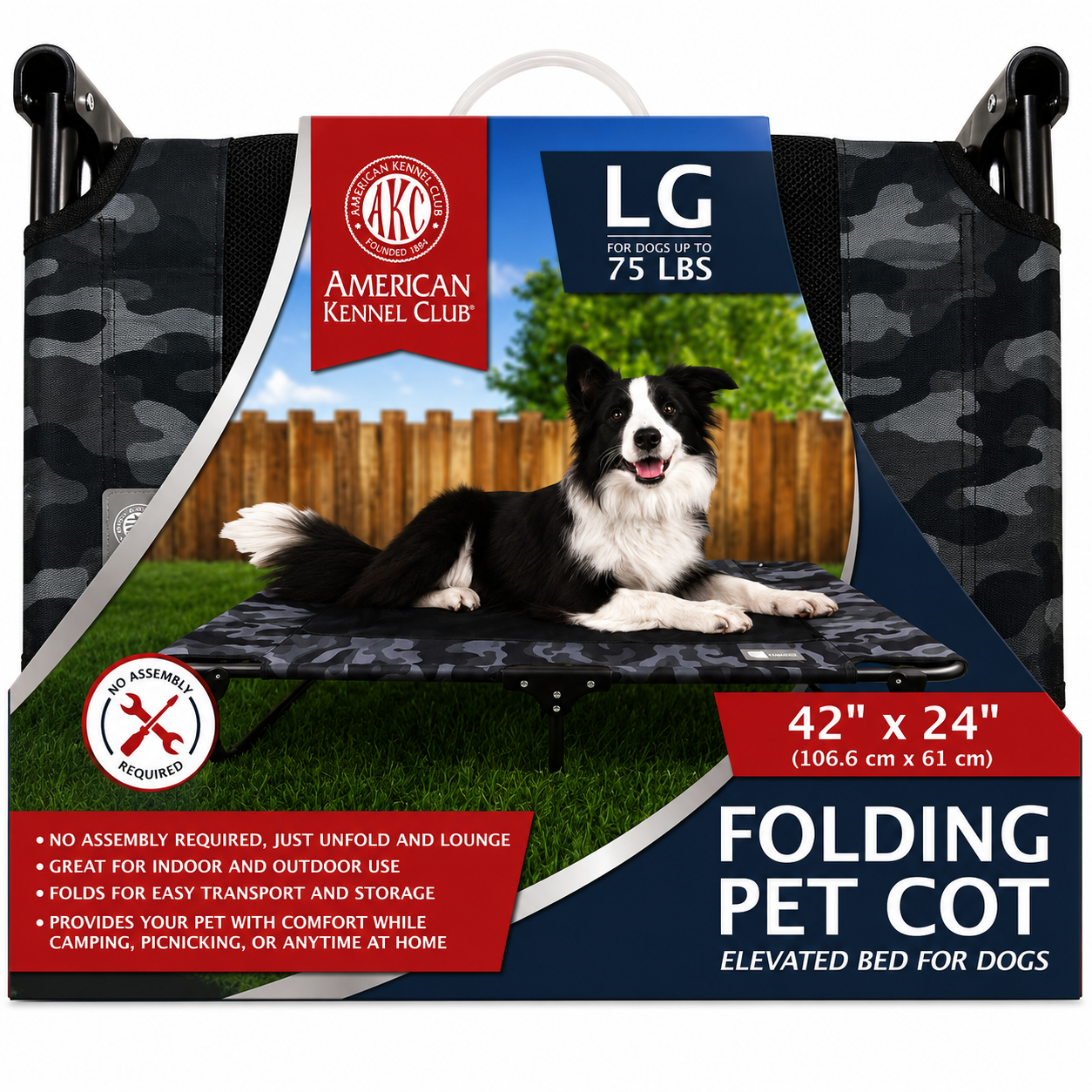 Akc Large 24" X 42" Pet Cot With Mesh Center Gray Camo