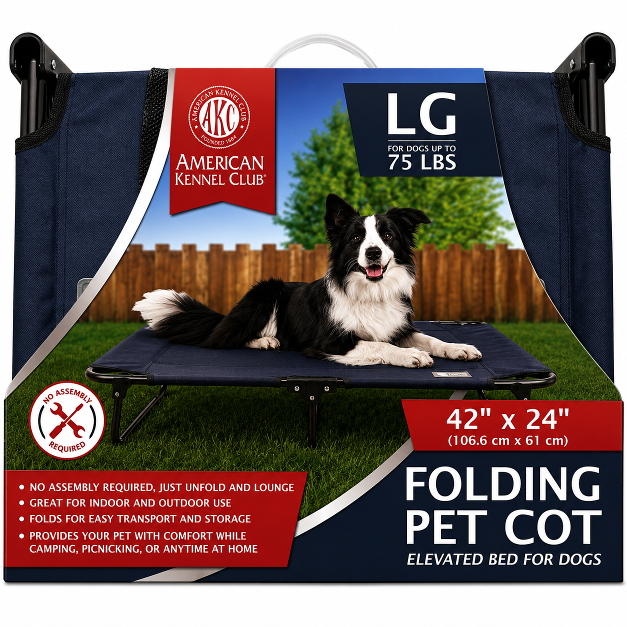 Akc Large 24" X 42" Pet Cot With Mesh Center Blue