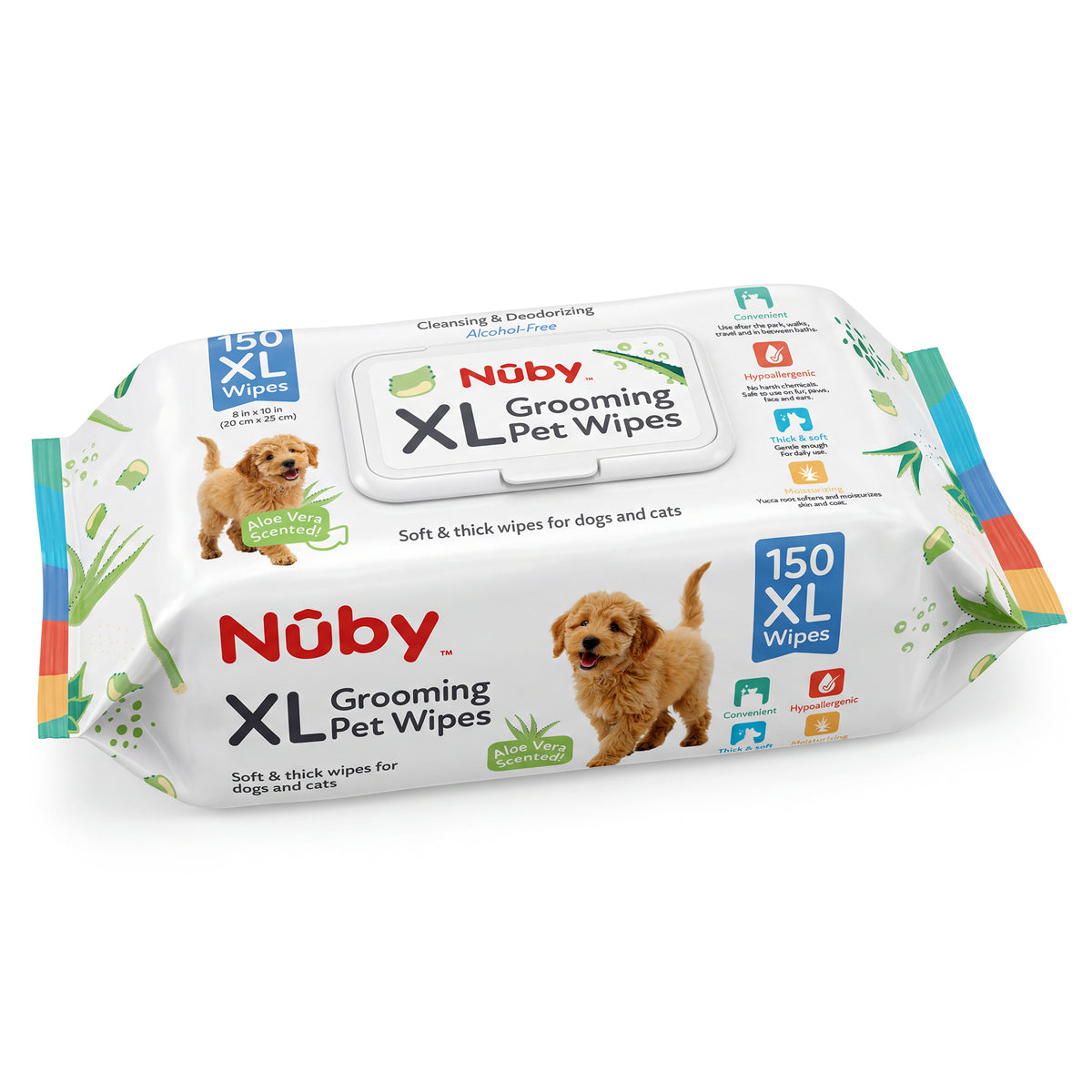 Nuby 150 Ct Xl Puppy Wipes Aloe Scent 8" X 10"