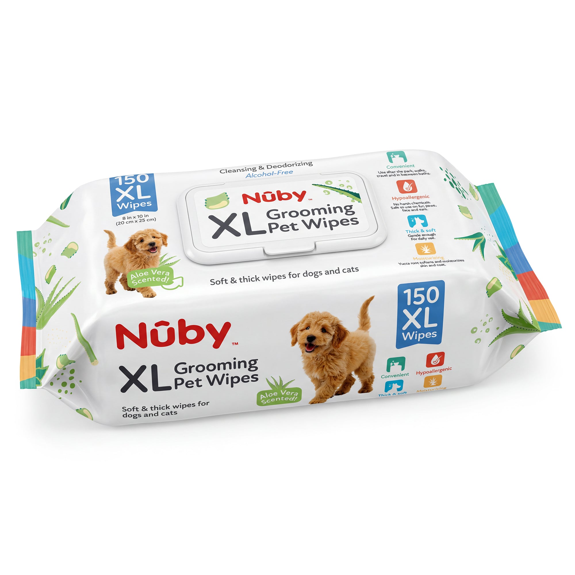 Nuby 150 Ct Xl Puppy Wipes Aloe Scent 8" X 10"