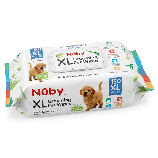 Nuby 150 Ct Xl Puppy Wipes Aloe Scent 8" X 10"