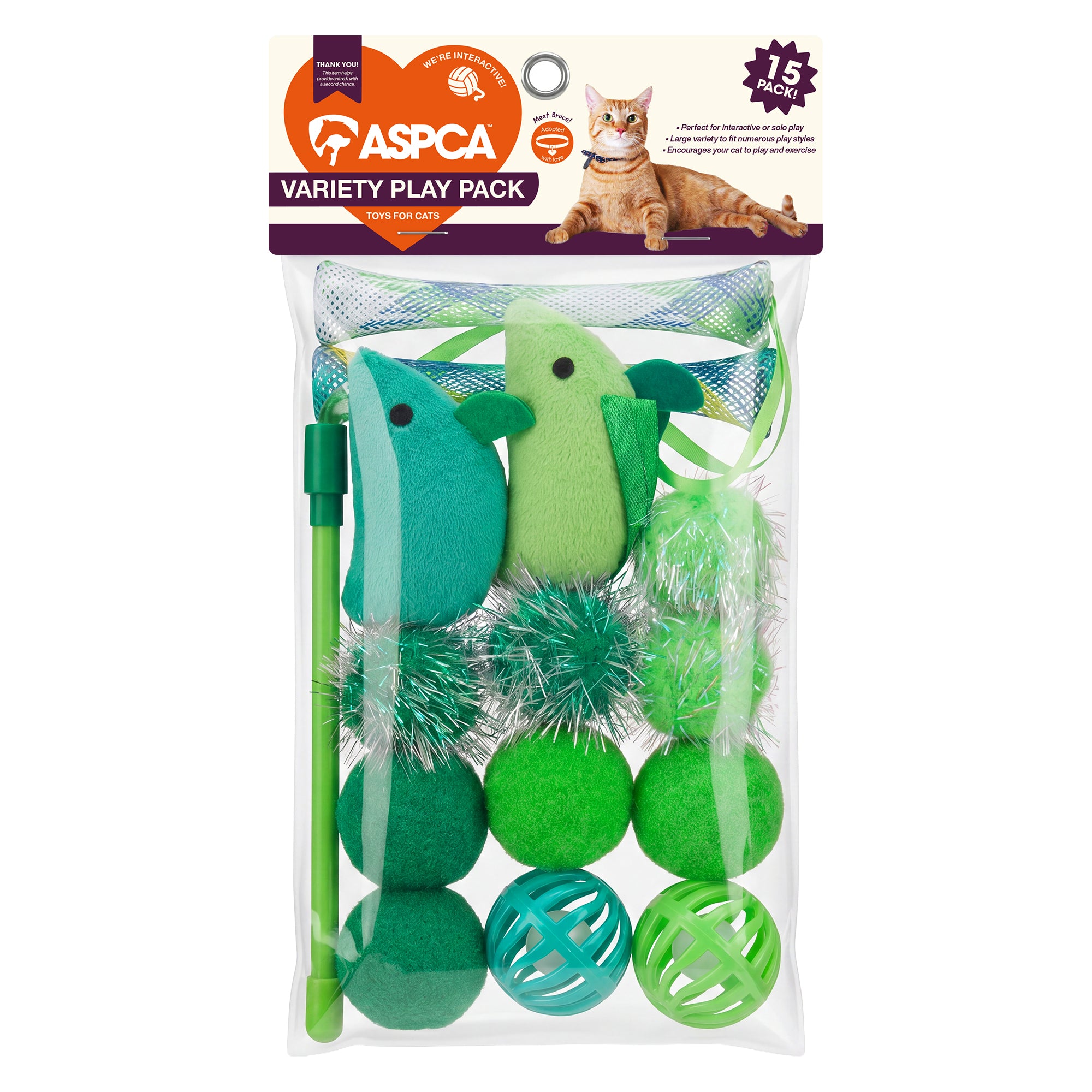 Aspca 15Pcs Variety Pack Cat Toys - Green