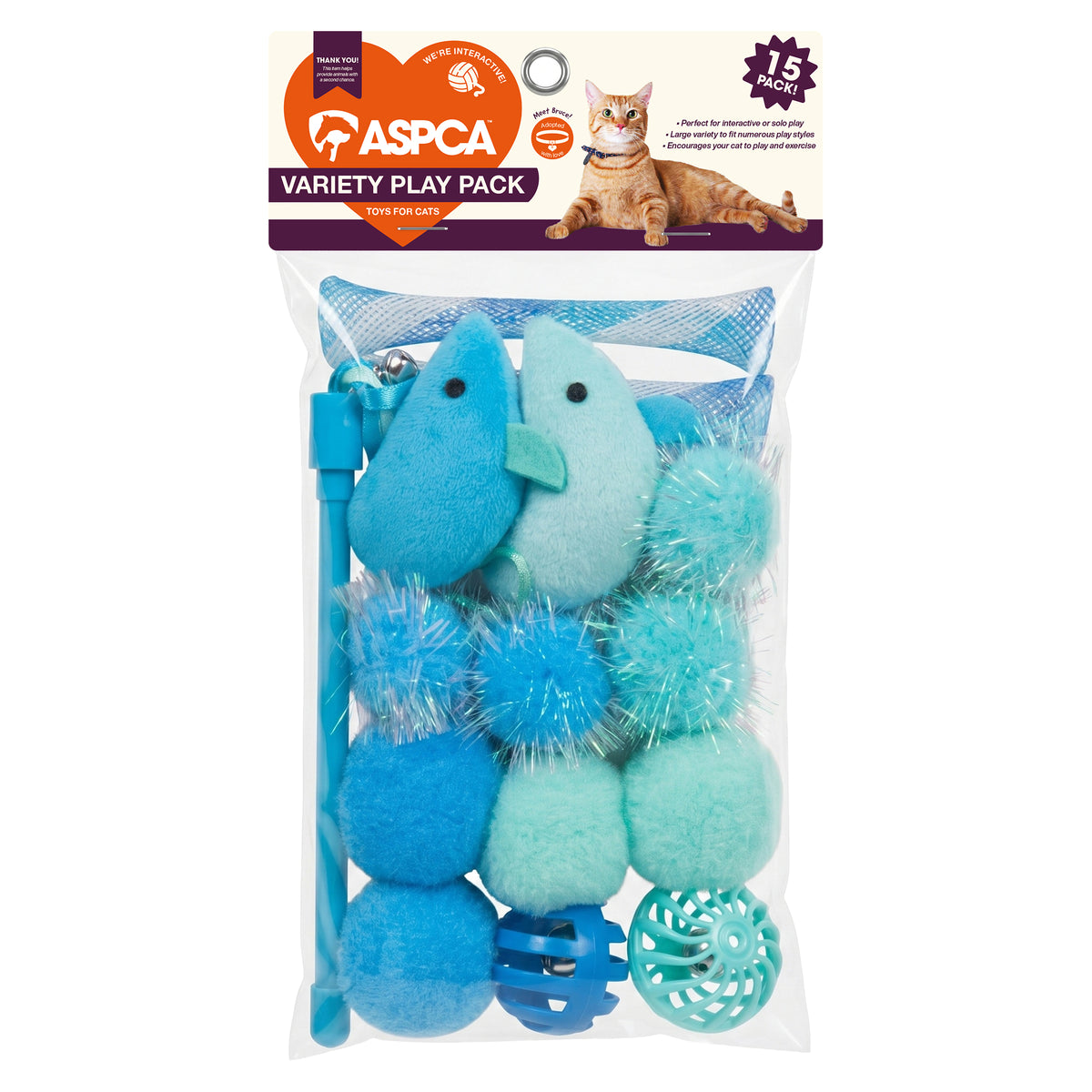Aspca 15Pcs Variety Pack Cat Toys - Blue And Torquoise