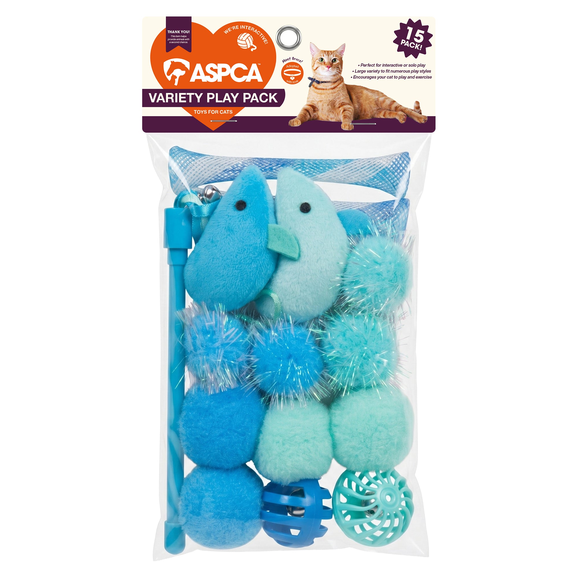 Aspca 15Pcs Variety Pack Cat Toys - Blue And Torquoise