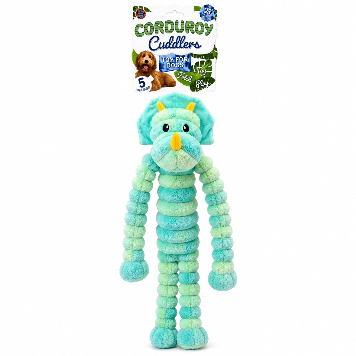 Bow Wow Xl Corduroy Triceratop With Squeaker Stuffed Dog Toy