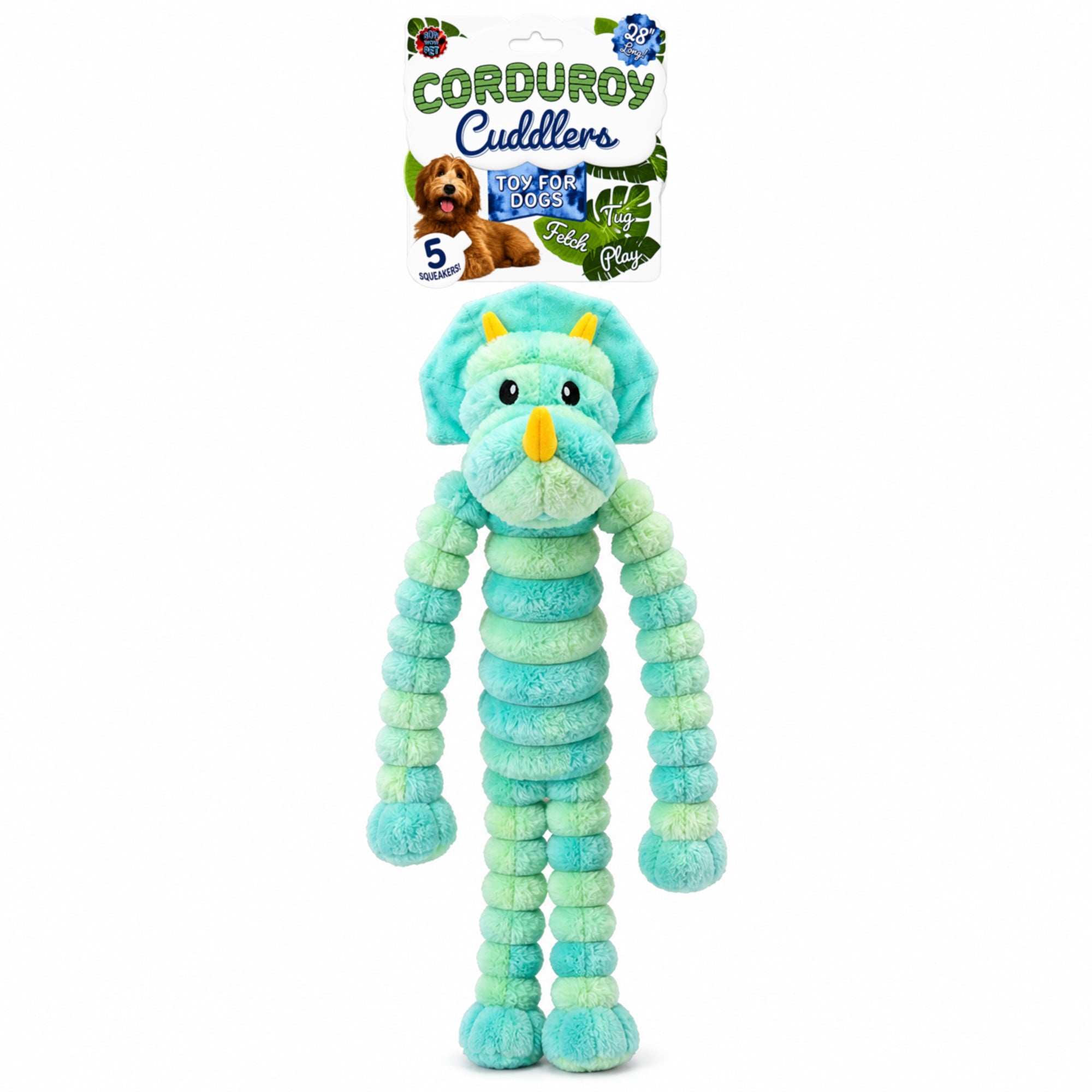 Bow Wow Xl Corduroy Triceratop With Squeaker Stuffed Dog Toy