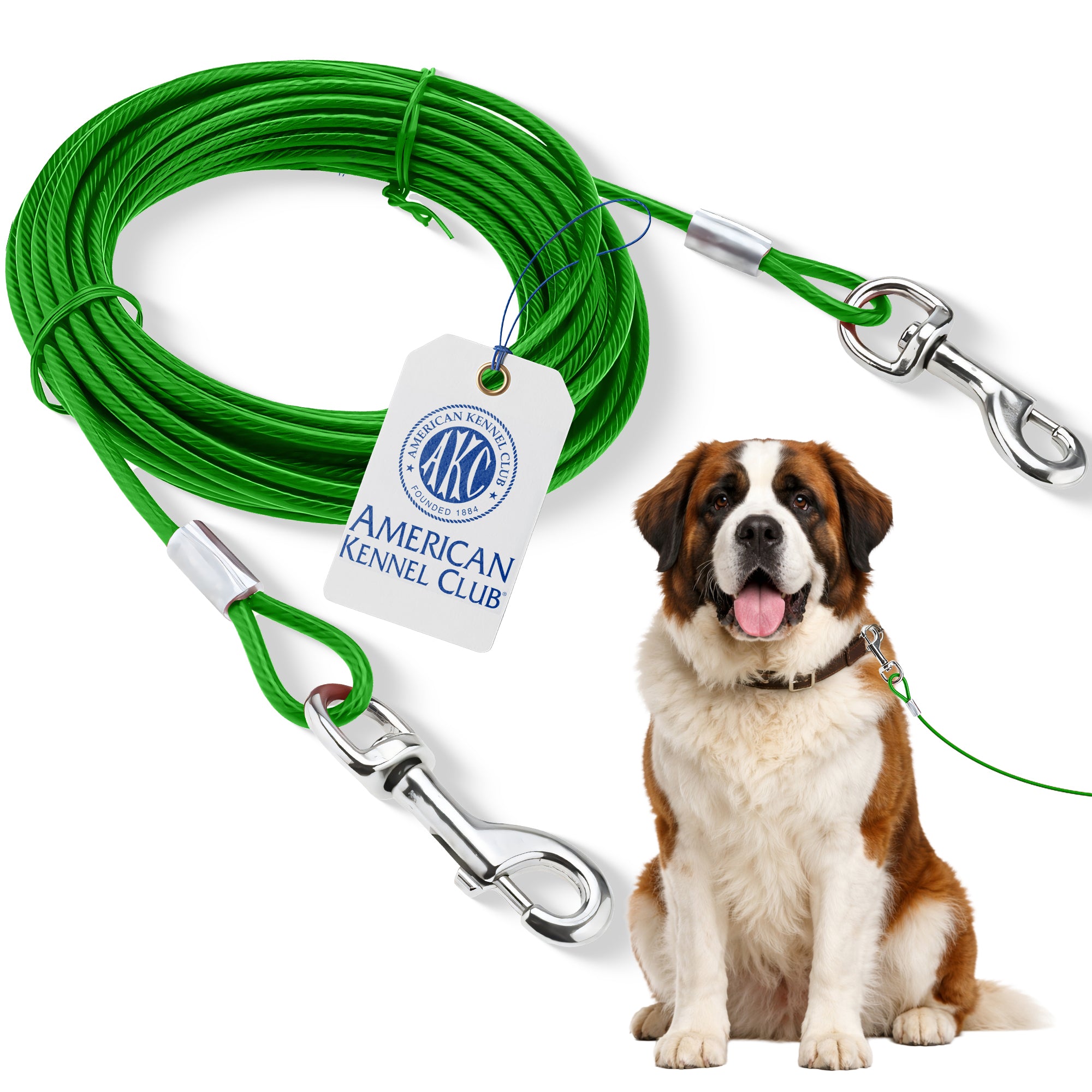 Akc Heavy Duty Tie Out Cable 6Mm X 20Ft Green