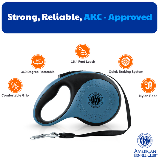 Akc Large Heavy Duty Retractable Leash 66 Lbs 16.4Ft Blue