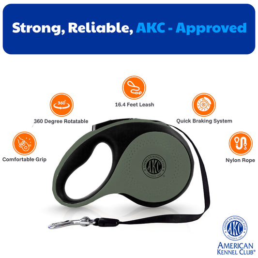 Akc Large Heavy Duty Retractable Leash 66 Lbs 16.4Ft Green