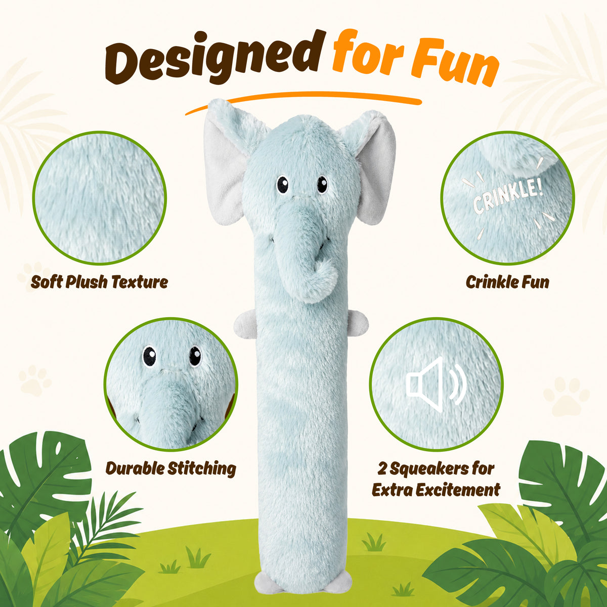 Bow Wow Long Body Elephant Plush Toy