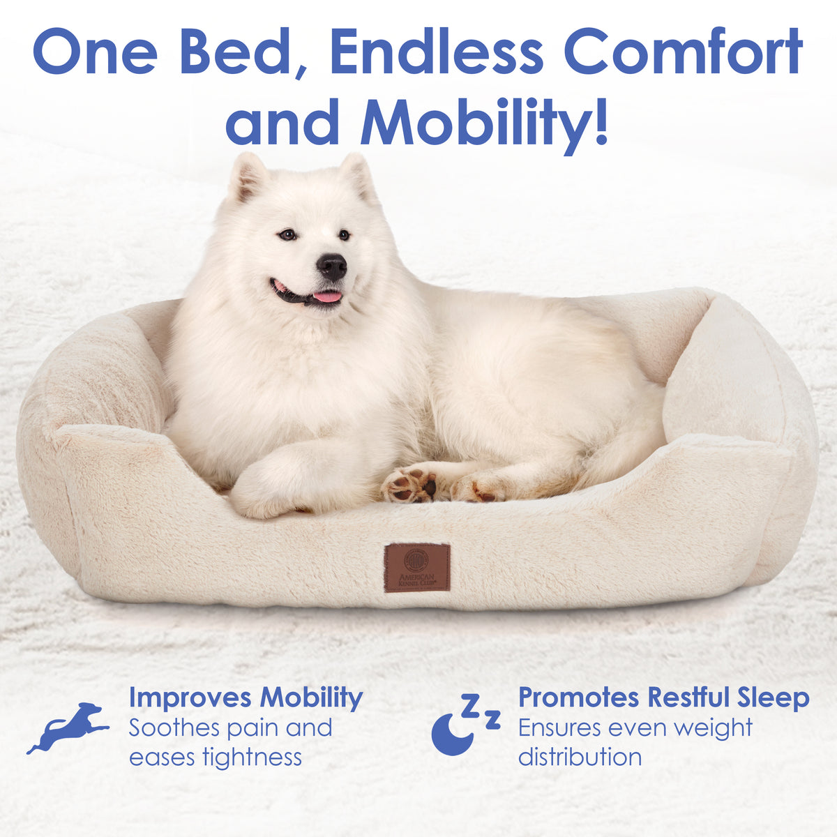 Akc Plush 30" Cuddler Pet Bed Rolled Package Beige