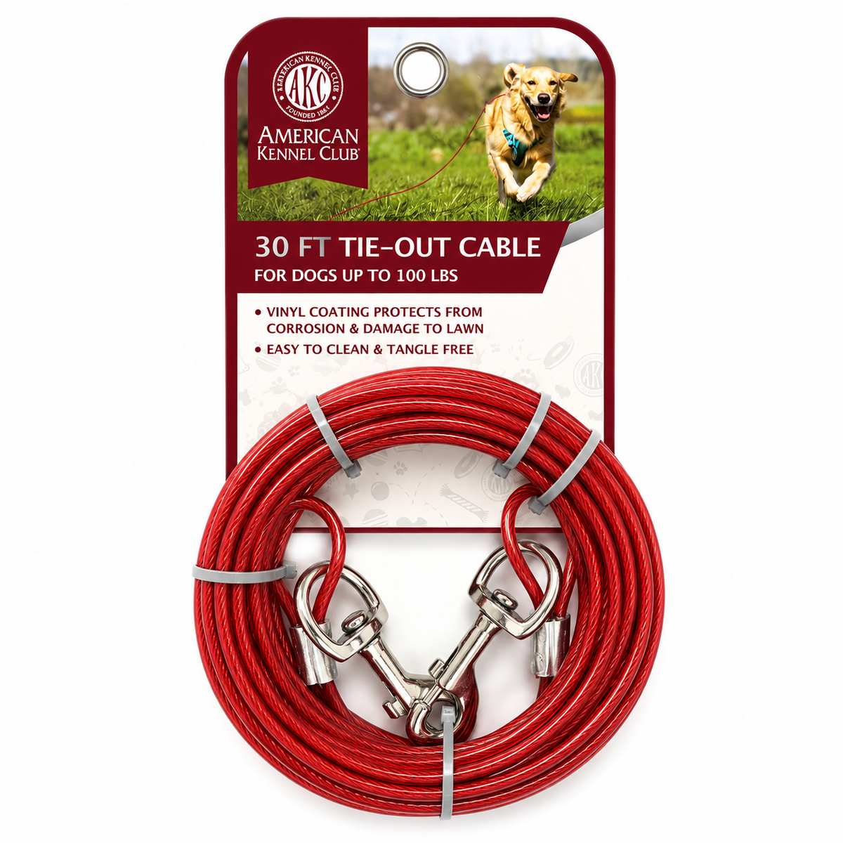 Akc Tie Out Cable 5Mm X 30Ft Red
