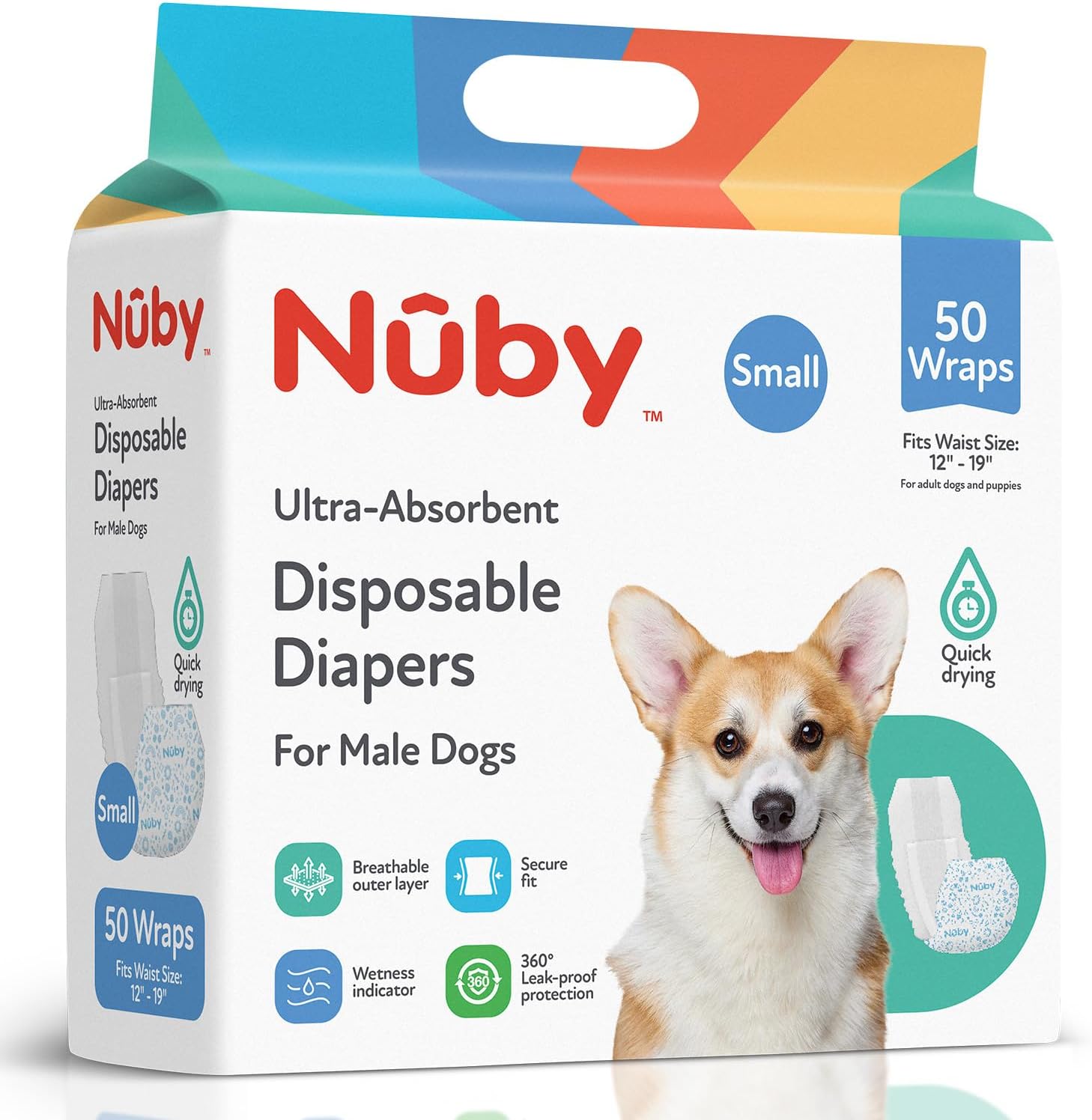 Nuby S Male Dog Diapers 50Ct Waist Sz 12"- 19"