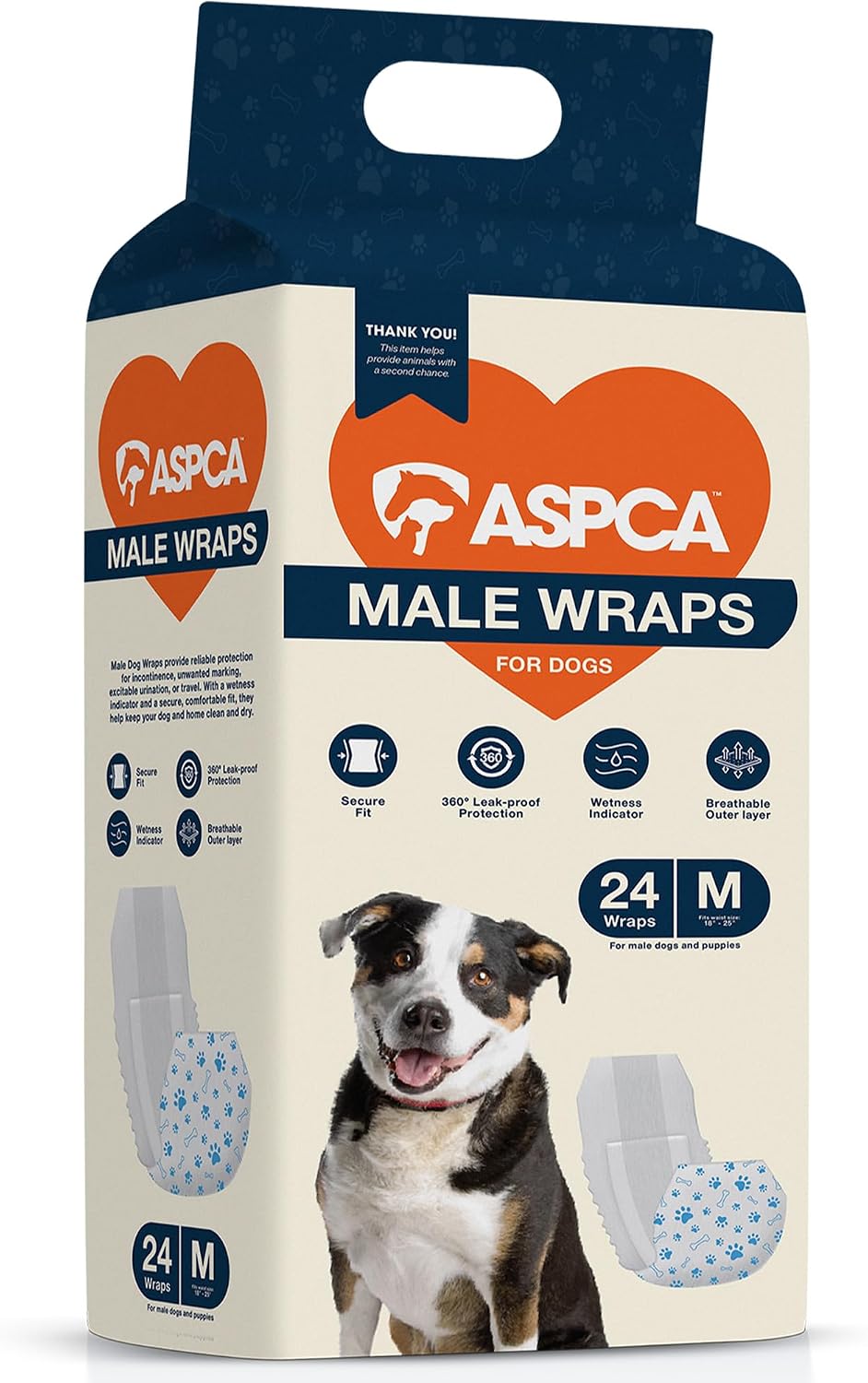 Aspca Size M Male Dog Diapers 24Ct Waist Sz 18"- 25"