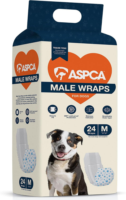 Aspca Size M Male Dog Diapers 24Ct Waist Sz 18"- 25"