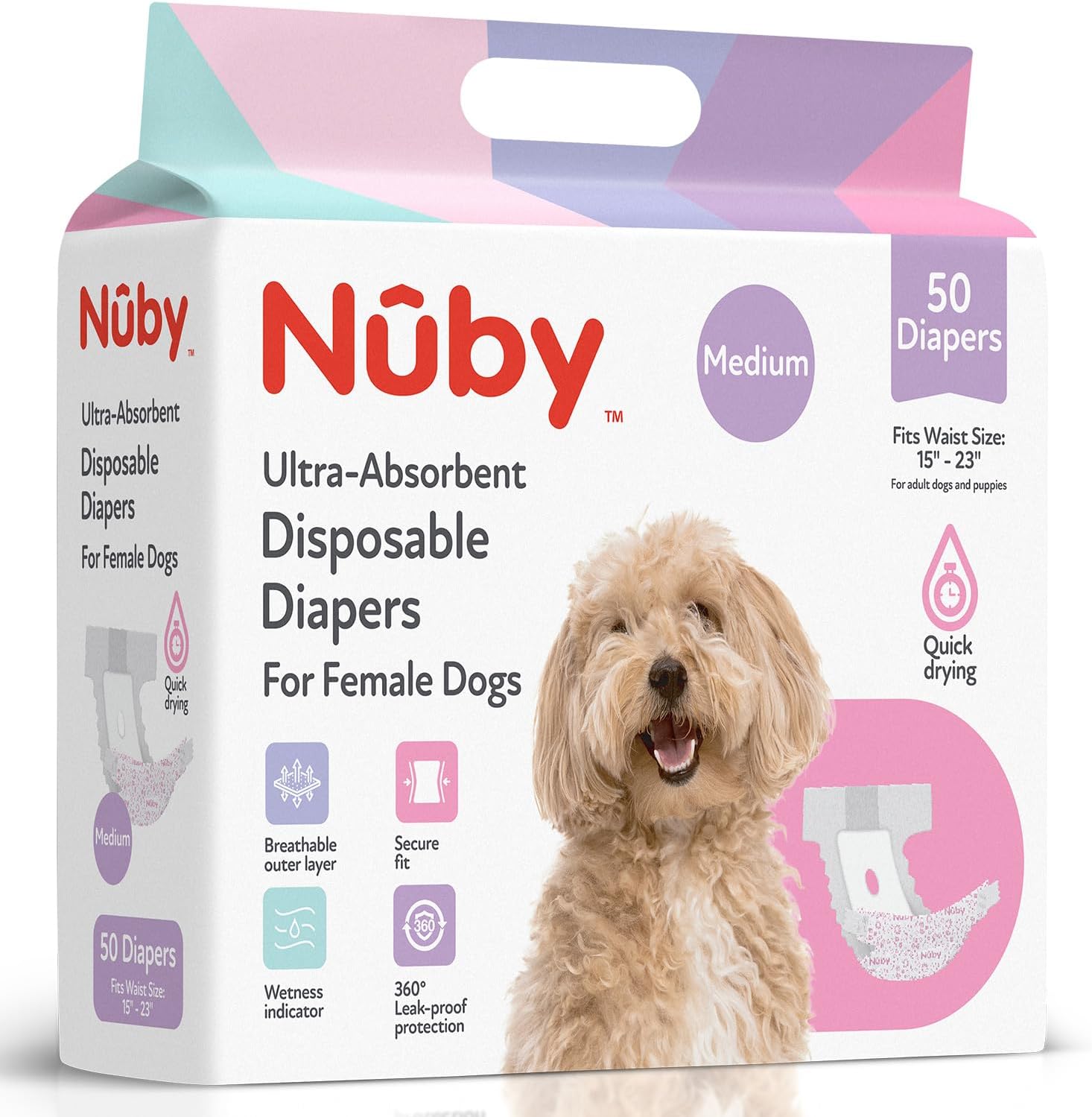 Nuby M Female Dog Diapers 50Ct Waist Sz 15"- 23"