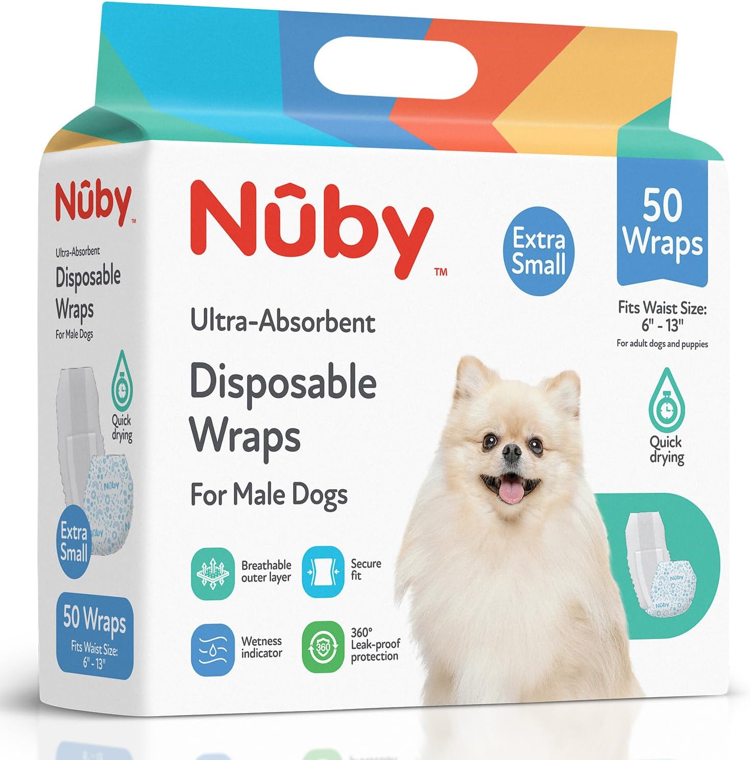 Nuby Xs Male Dog Diapers 50Ct Waist Sz 6"- 13"
