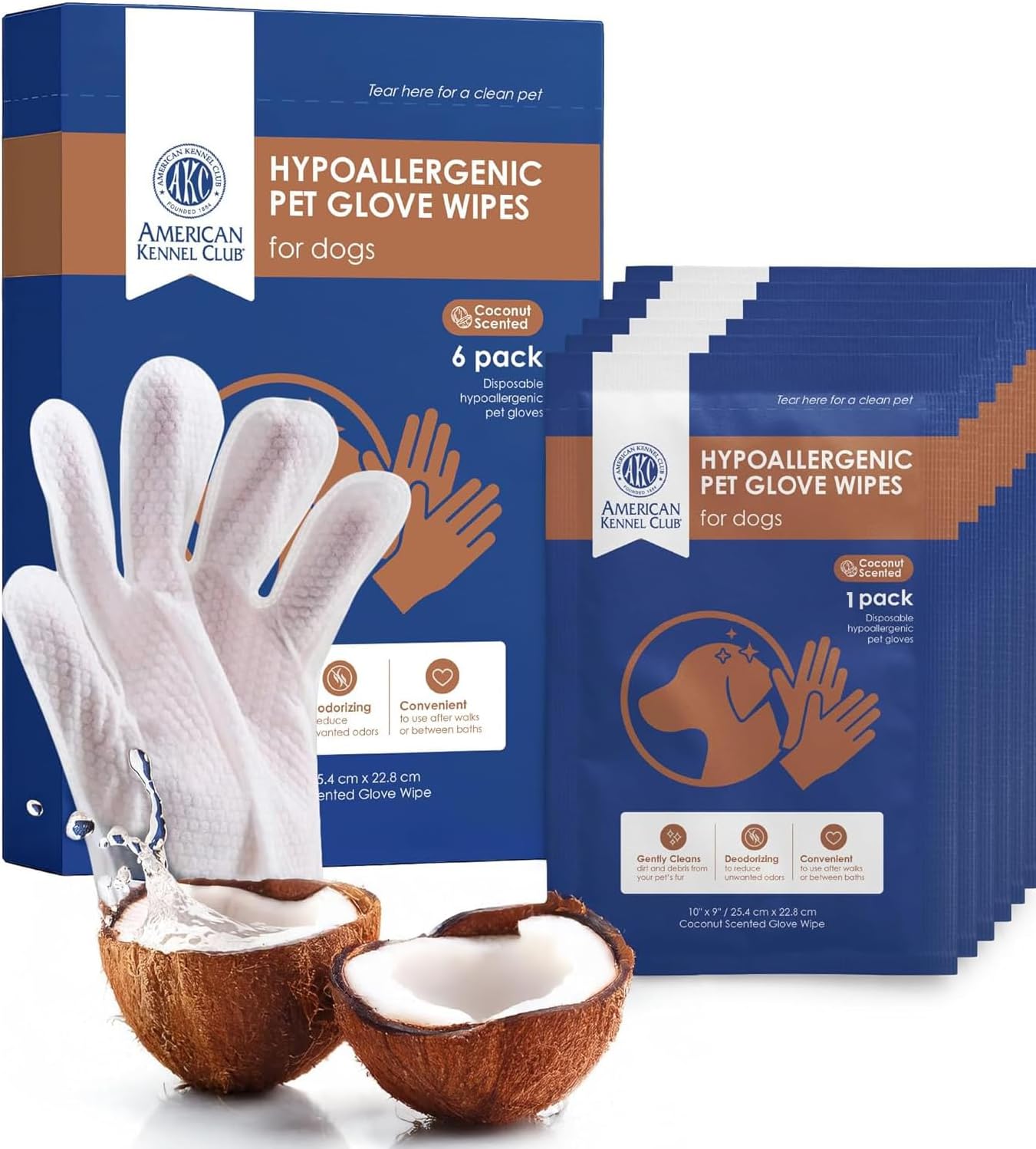 Akc Pet Glove Wipes Coconut Scent 6 Count