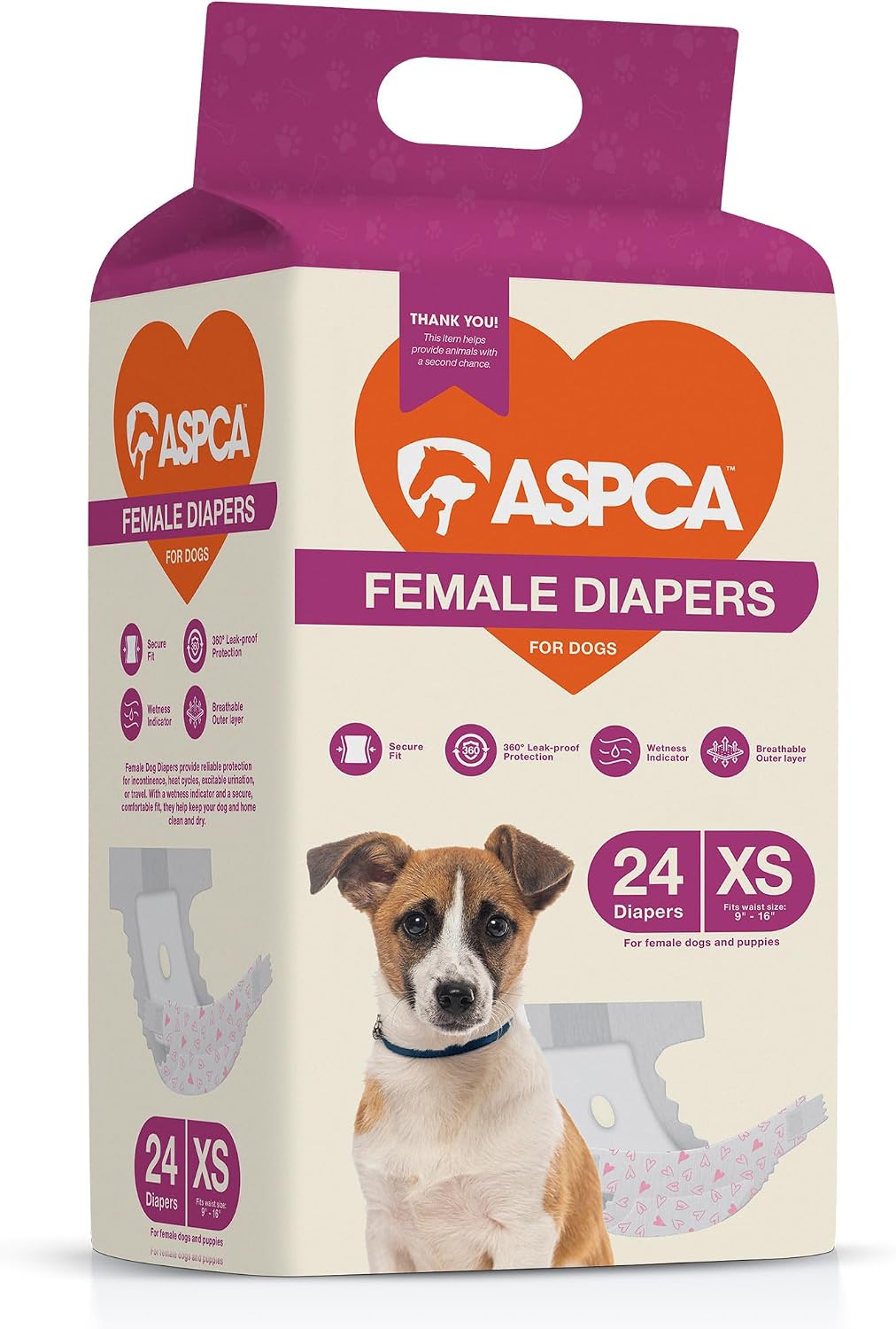 Aspca Size Xs Female Dog Diapers 24Ct Waist Sz 9"- 16"