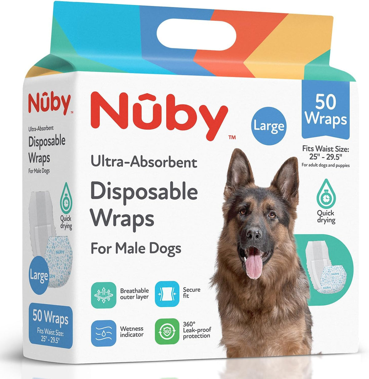 Nuby L Male Dog Diapers 50Ct Waist Sz 25"- 29 1/2"