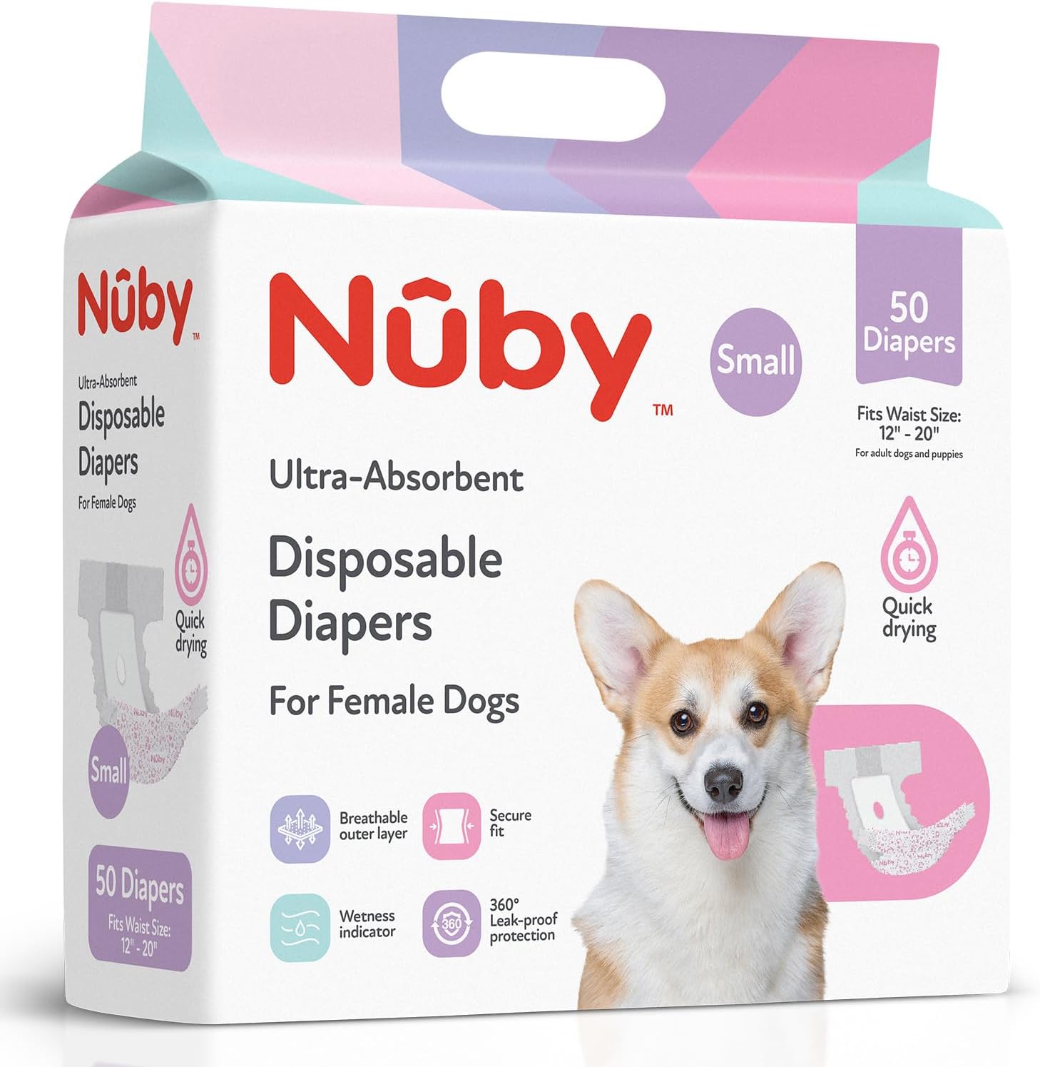 Nuby S Female Dog Diapers 50Ct Waist Sz 12"- 20"