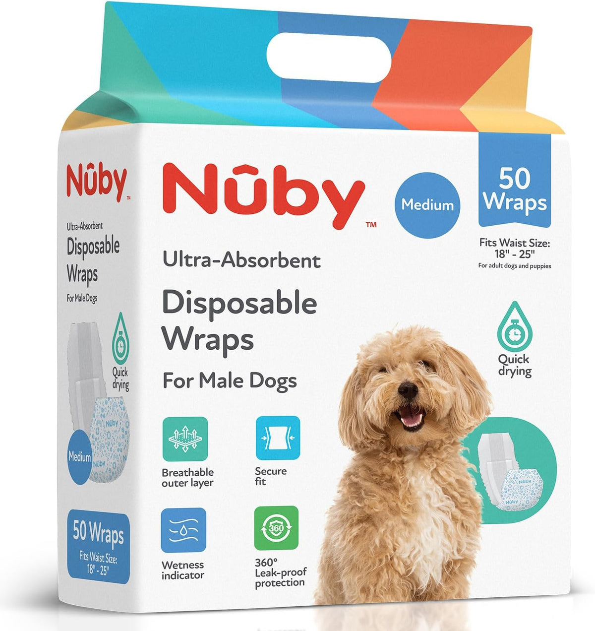 Nuby M Male Dog Diapers 50Ct Waist Sz 18"- 25"