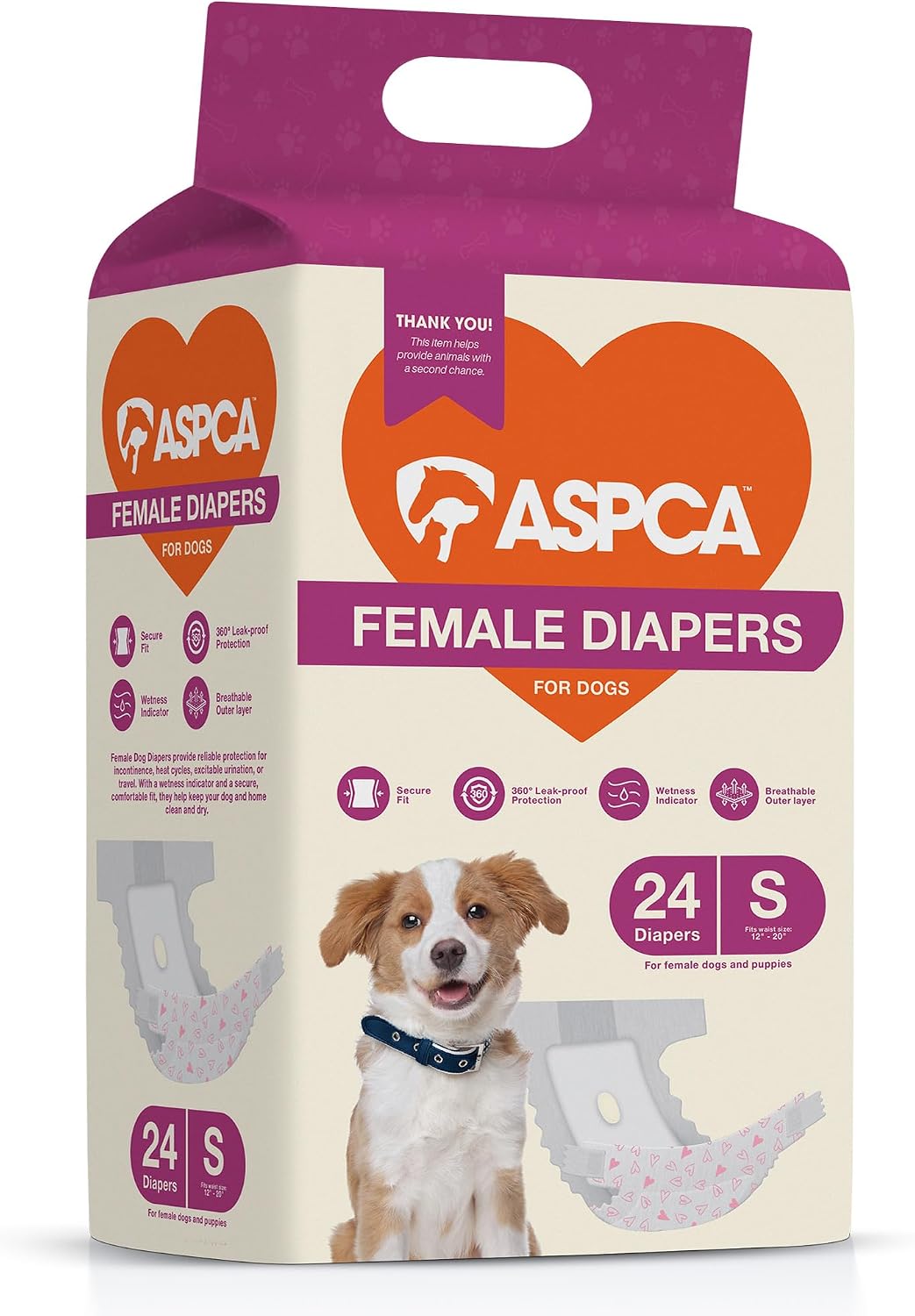 Aspca Size S Female Dog Diapers 24Ct Waist Sz 12"- 20"
