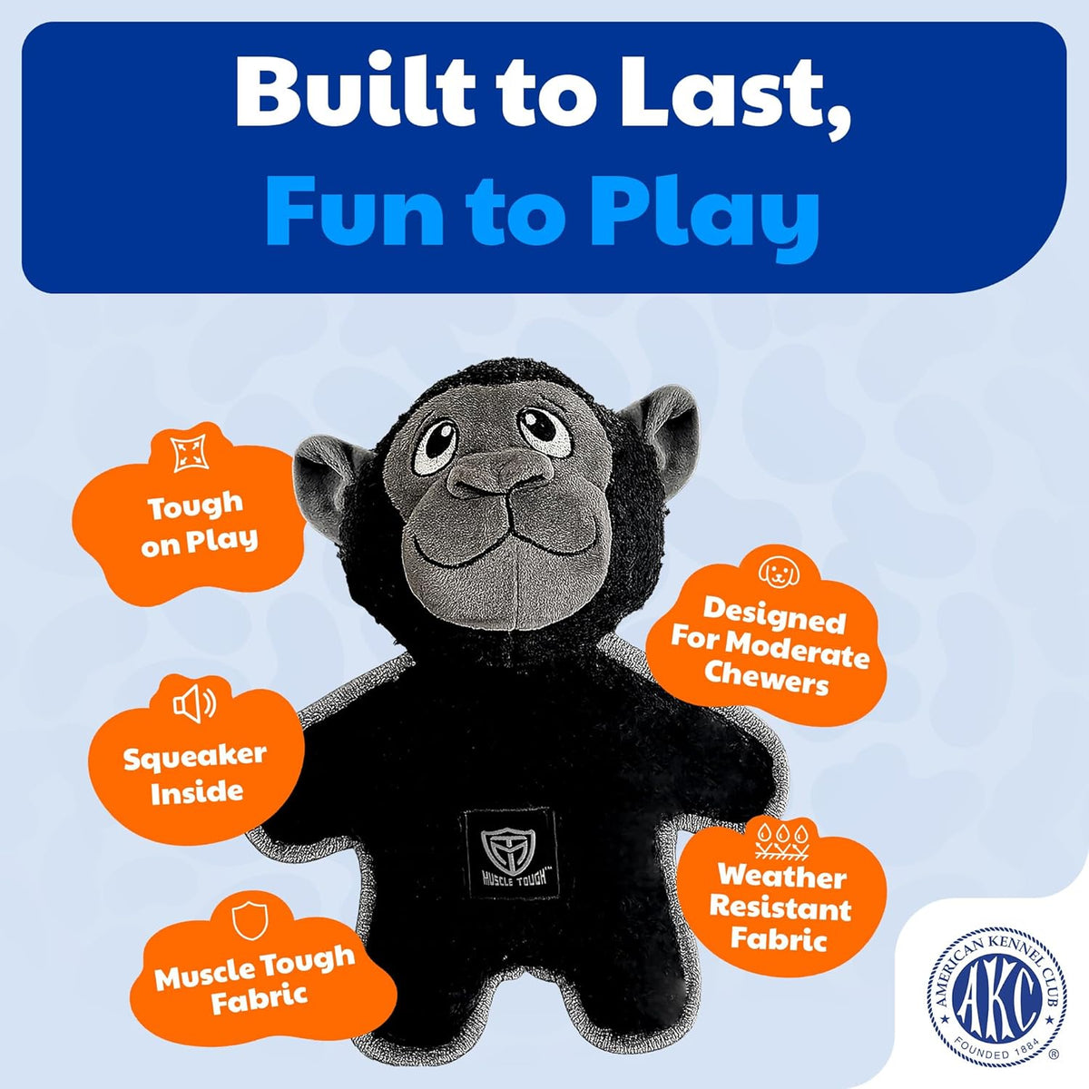 Akc Muscle Tough Gorilla Plush Dog Toy