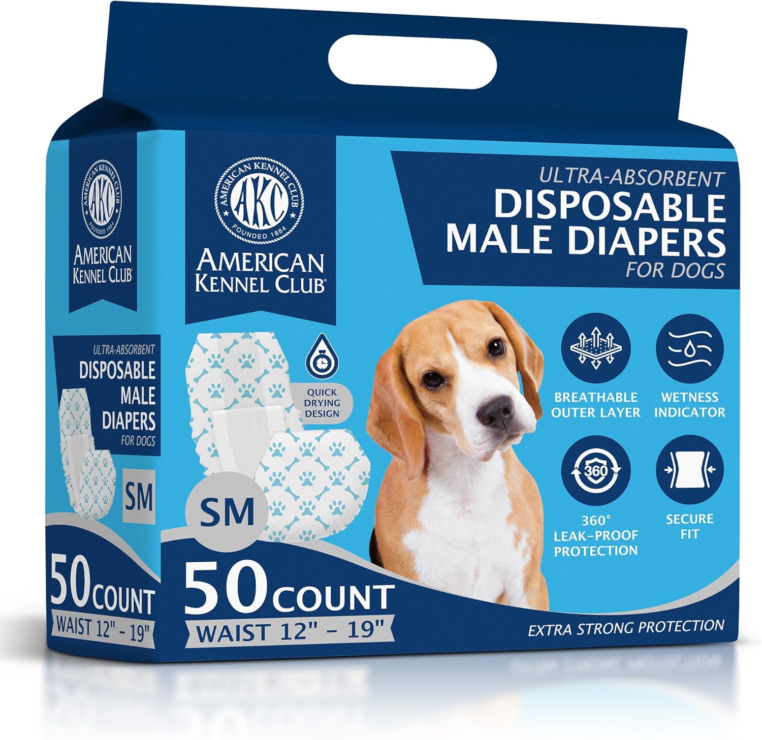 Akc Size S Male Dog Diapers 50Ct Waist Sz 12"- 19"