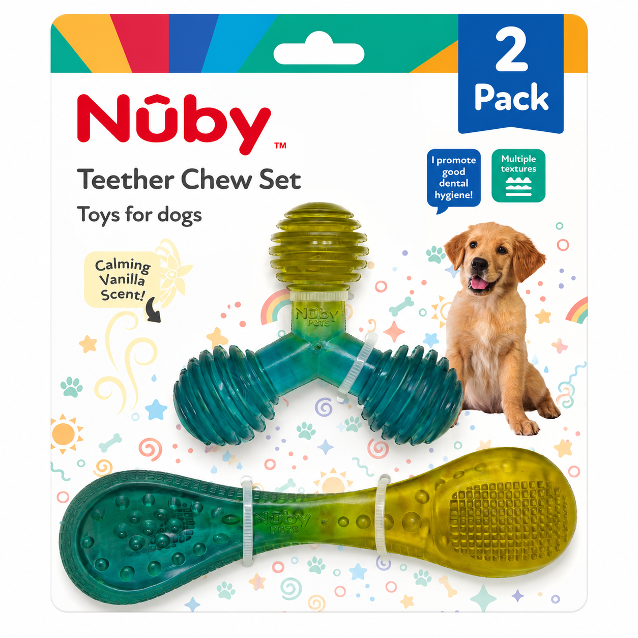Nuby 2Pk 2 Tone Jack And Spoon Pvc Puppy Toy