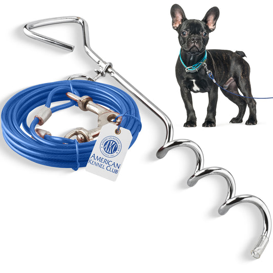 Akc Tie Out Cable With Stake 4Mm X 15Ft Blue
