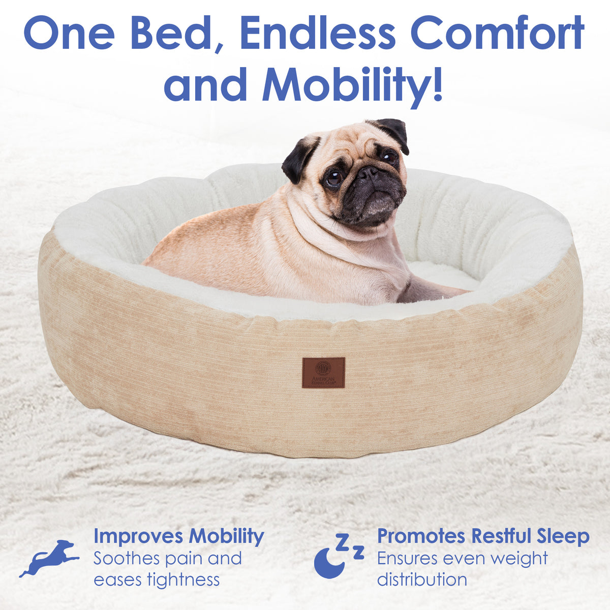 Akc Mason 31" Round Pet Bed Rolled Package Tan