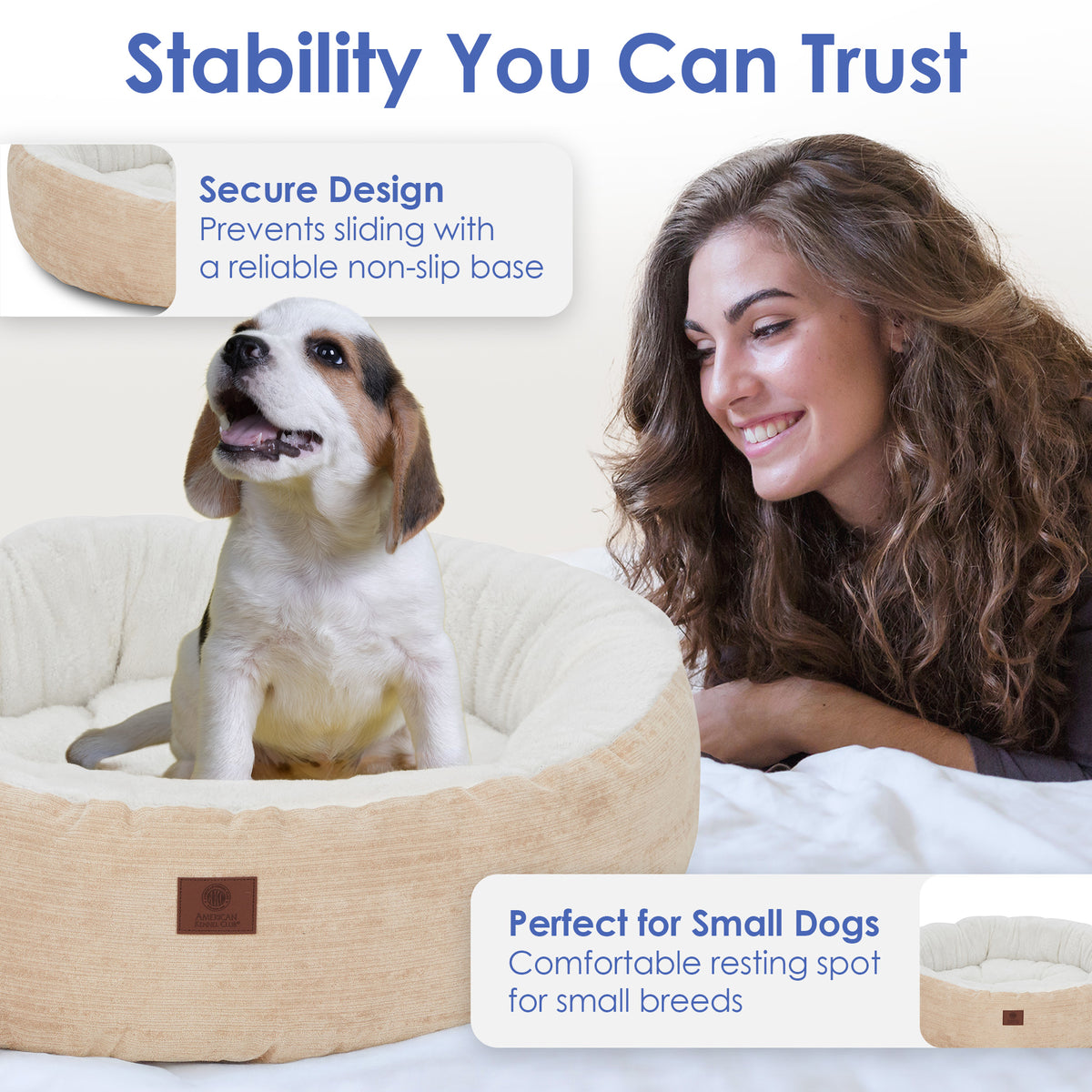 Akc Mason 25" Round Pet Bed Rolled Package Tan