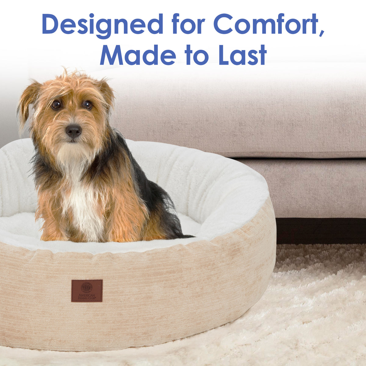 Akc Mason 25" Round Pet Bed Rolled Package Tan